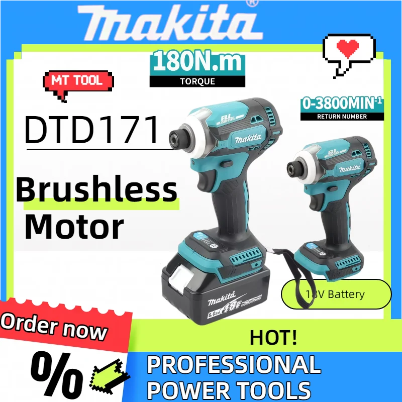 

Аккумуляторный бесщеточный ударный шуруповерт Makita DTD171 18В, электрическая отвертка, перезаряжаемая дрель-шуруповерт, электроинструмент Makita