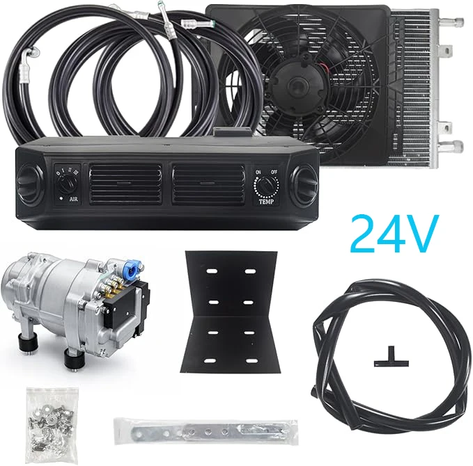 TELCOOL 24V Car Air Conditioner, Dashboard AC System Kit for Trucks, Tractors, Pickup Trucks, Excavators, Vintage Cars & Vans