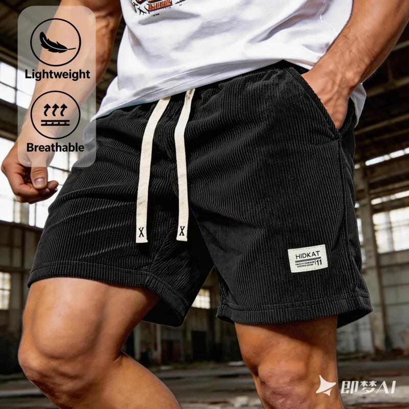 

Men Corduroy Shorts Urban Retro Casual Drawstring Knee Length Bermuda Summer Short Pants for Men High Waist Fashion Basketball