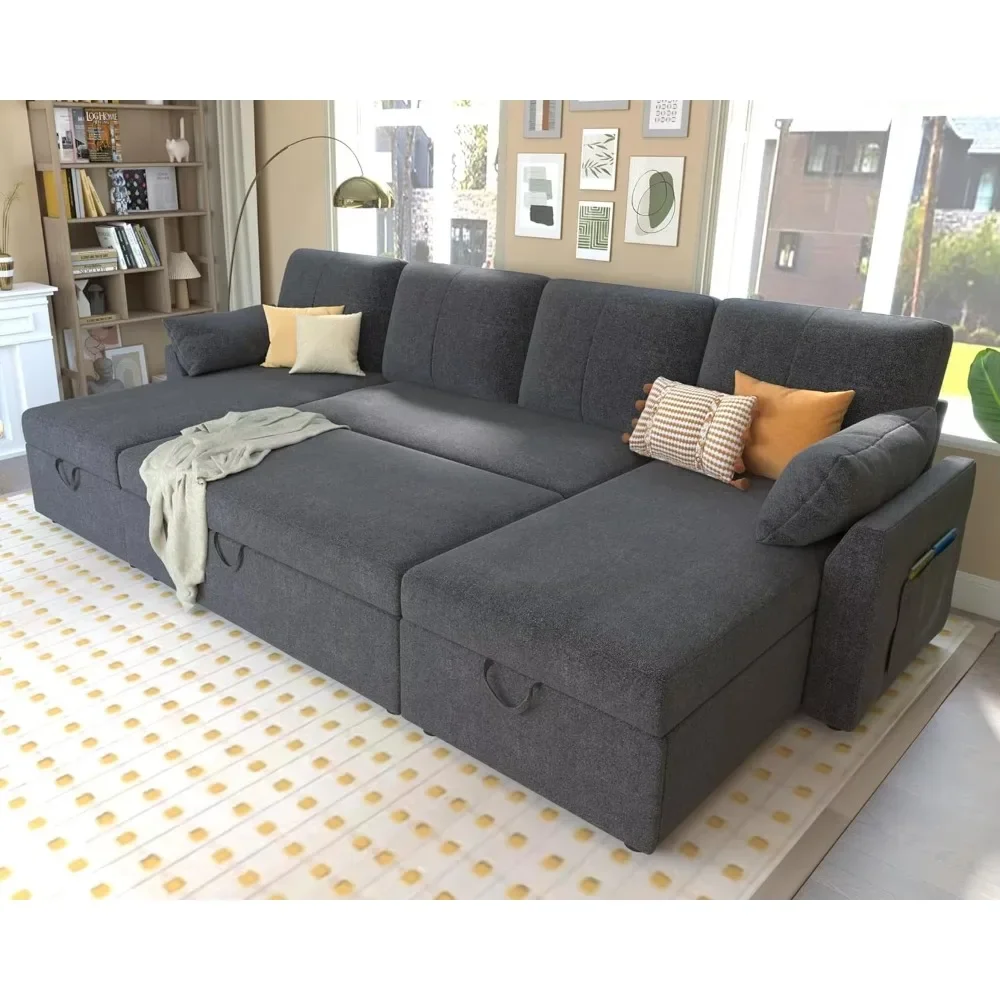 Sleeper Sofa|110 inch Oversize|2 in 1 Pull Out Bed, Sectional Sleeper Sofa with Double Storage Chaise for Living Room