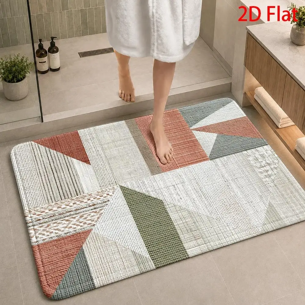 1pc, 2pcs, 3pcs, 2D Flat, Modern Geometric Pattern Bath Rug Sets, Abstract Artistic Bathroom Mat, Minimalist Design Style, Trendy Home Decor, Absorbent, Quick-Drying, Soft & Comfortable,, Machine Washable, 2D Flat