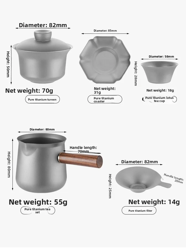 Kompletny zestaw do herbaty z czystego tytanu, czajnik domowy, filiżanka, prezenty do herbaty Kung Fu, wysokiej klasy