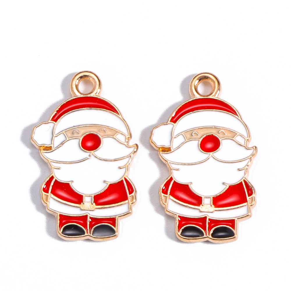 10 stücke Emaille Weihnachten Charms Weihnachten Elch Geschenk Schneemann Santa Claus Anhänger für DIY Halskette Ohrring Schmuck machen Accessoires – Detail 8