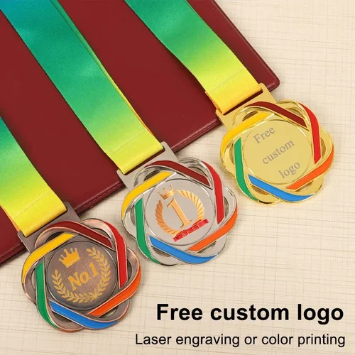 Medallas deportivas con logotipo personalizado gratis, premio de medalla de Metal dorado, plateado y bronce, recuerdo personalizado para ganador de competición deportiva de juegos