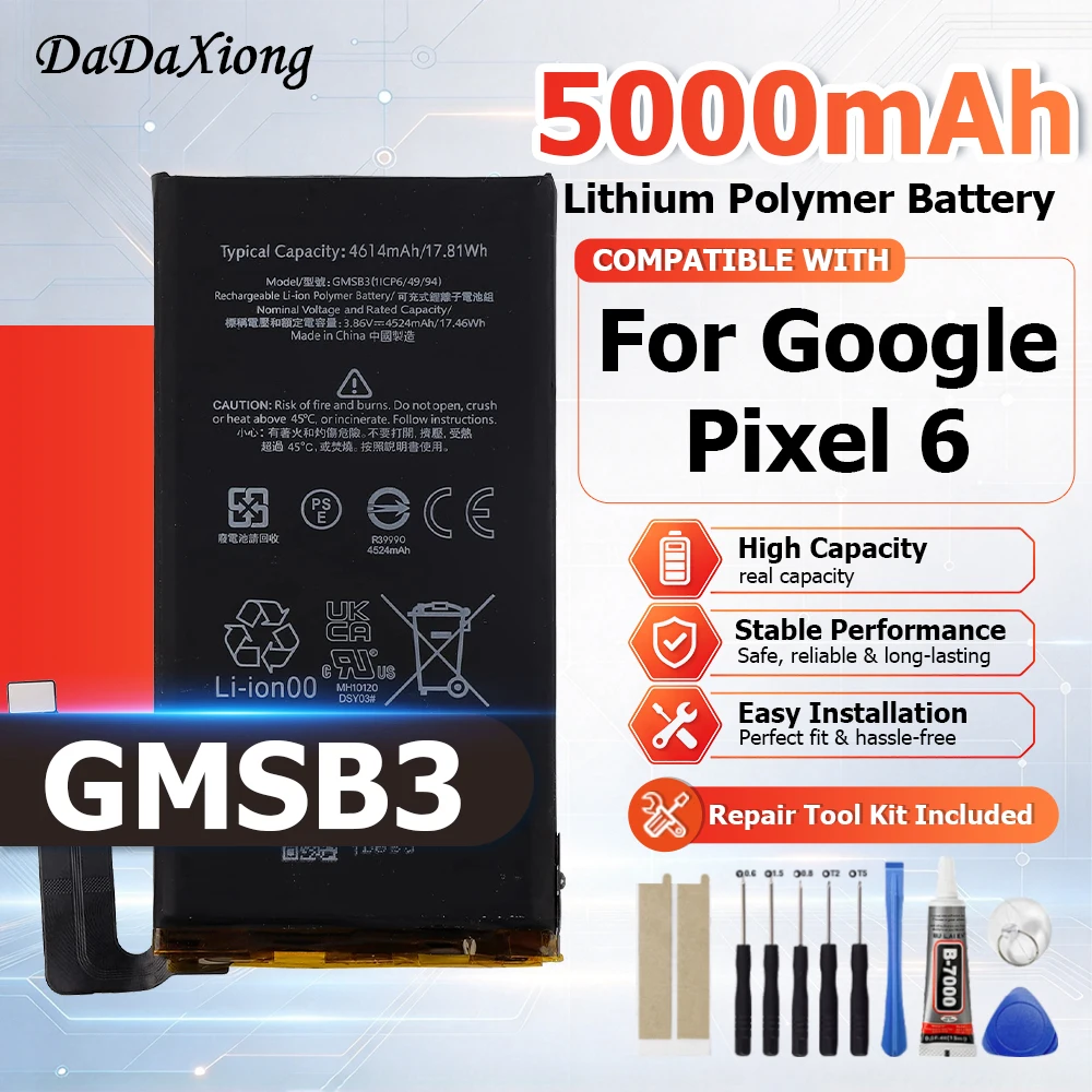 Bateria de Celular 100% Nova GMSB3 para HTC Google Pixel 6 Pixel6, Bateria de Substituição 4614Mah