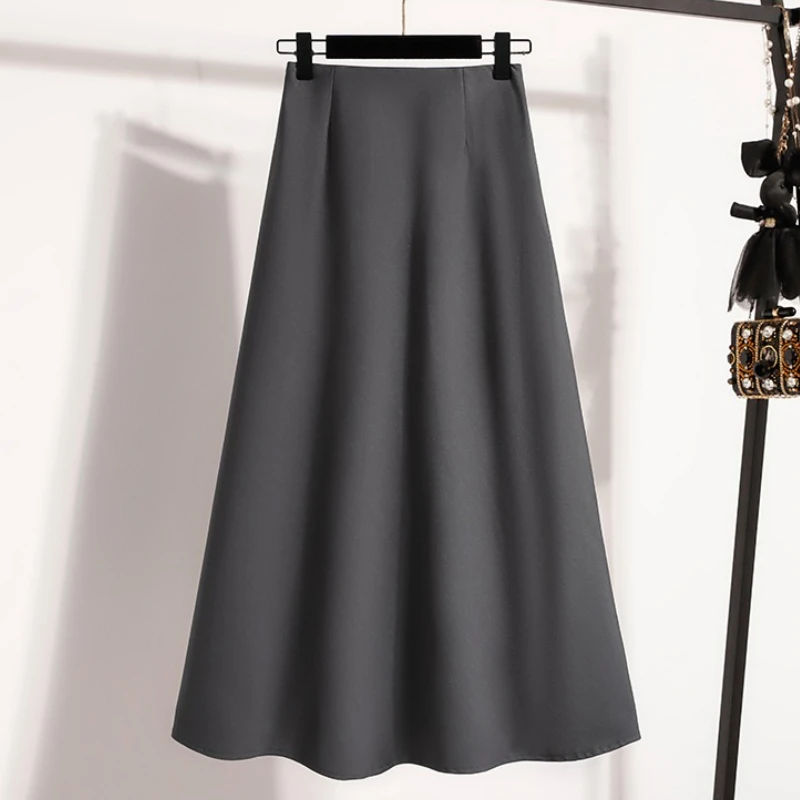 High Waist Mid Length Skirts A-Line Mini Skirt Women's Slimming Black Autumn Elastic Waist Design Solid Color Versatile Skirt