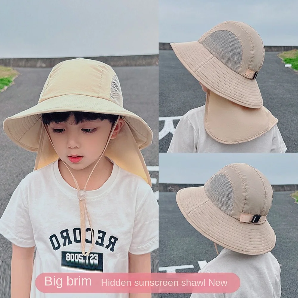 

New Wide Brim Fisherman Hat Mesh Anti-UV Beach Hat Neck Protection Breathable Bucket Hat Boys Girls