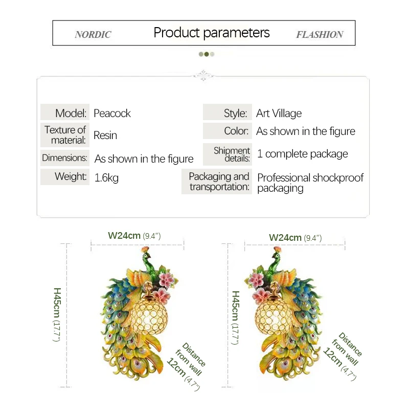 SOFEINA Modern Peacock Wall Lamp LED Nordic Interior Creative Resin Sconce Light for Home Living Room Bedroom Decor