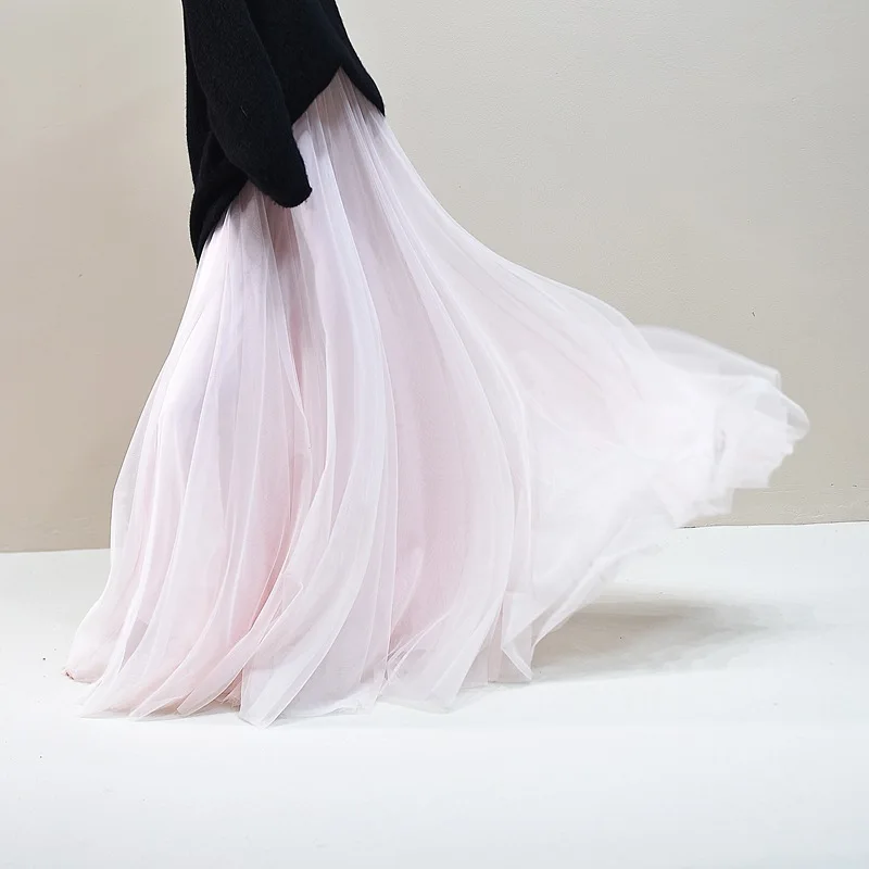 2026 Women Summer Elegant A-Line Mesh Long Skirts High Waist Boho Maxi Skirts Faldas Femme Streetwear