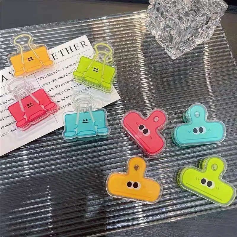 Cute Cartoon Binder Clips Kawaii Transparent Acrylic Paper Clips Colorful Metal Clip for School Office Stationery Accessories