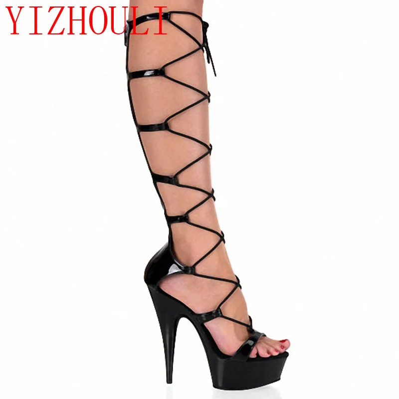 

New fashion lady sandals, cross strap vamp and sexy model banquet catwalk show performance, 15 cm pole dance shoes