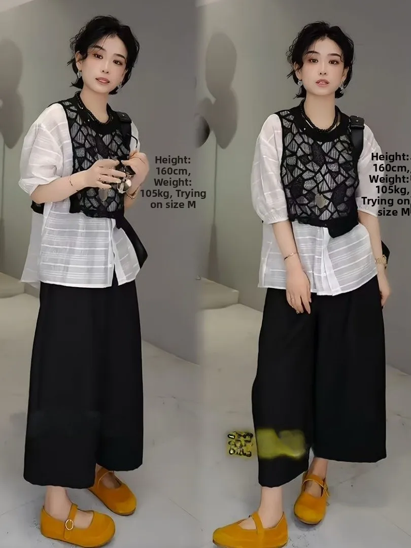 

Korean Design Summer New Irregular Lace Vest Shirt Pants Two-Piece Set Women's Fashion Ensemble Polyester Blend round Neck