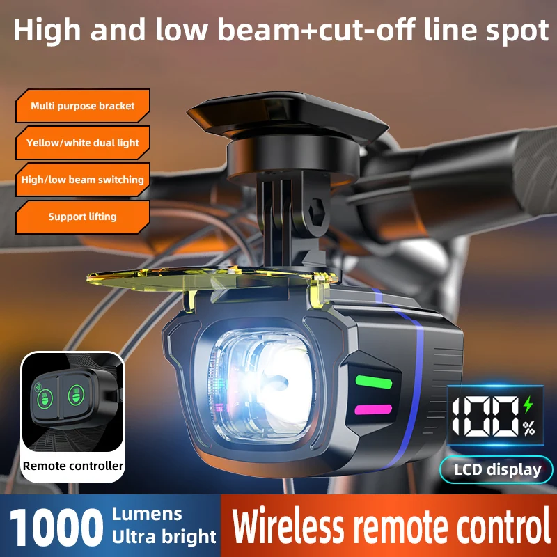 Lampu Depan Sepeda 1100LM, Lampu Sepeda Aluminium Alloy Tahan Air, Lampu Depan Sepeda dengan Remote Control, Aksesoris Sepeda