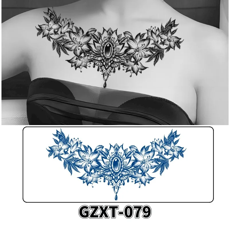 Size:11x28cm Fruit Juice Herbal Flower Breast Waterproof And Sweatproof Breast Sticker Flower Wings Art Temporary Tattoo Sticker