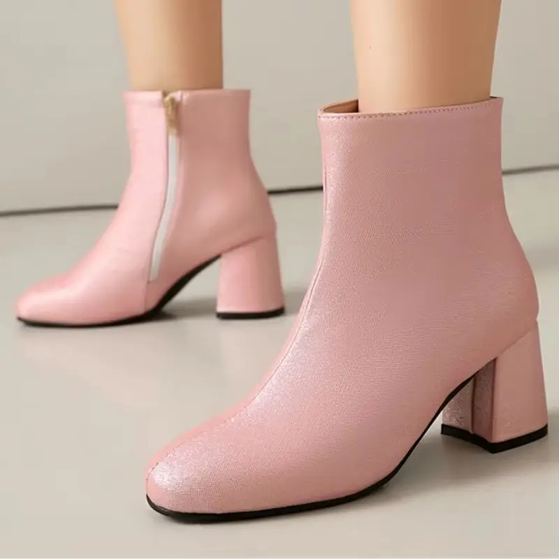 Fashion Ankle Boots for Women High Heels Zipper Short Boot Pink Black White Red Party Dance Shoes Ladies Large Size 45 Comfort