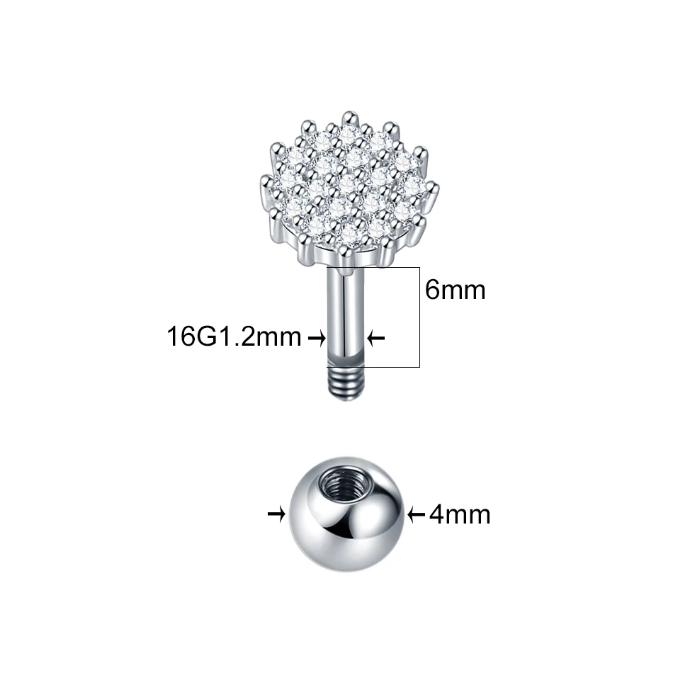 1Pc 316 Stainless Steel Earrings Cubic Zircon 16G 6mm Cartilage Helix Stud Lobe Daith Tragus Ear Piercing  Jewelry for Women
