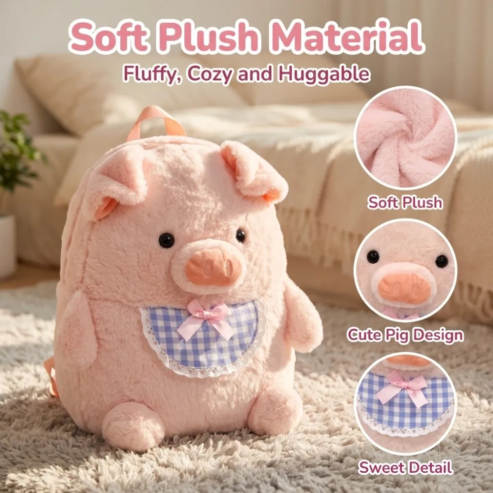 Toy Bag Cute Baby Pig Schoolbag Pink Fur Plush Plush Schoolbag Winter Double-shoulder Children's Bag Go To School
