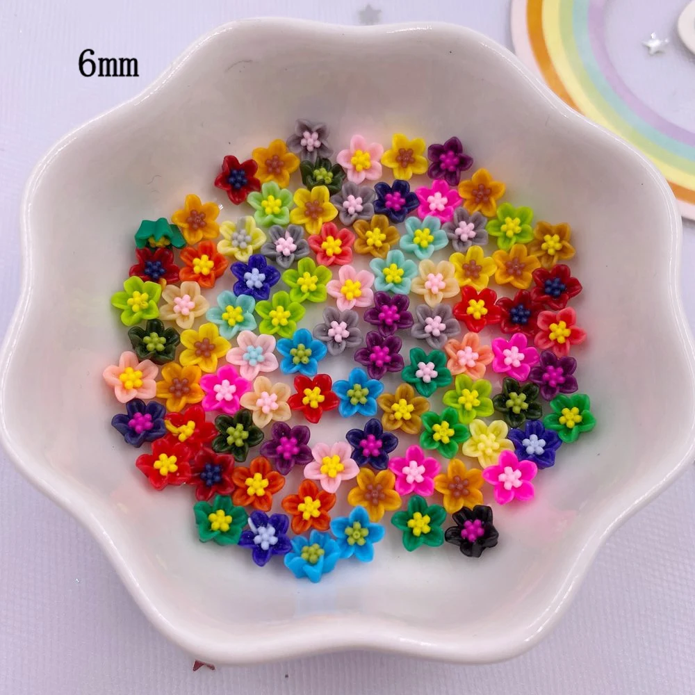 Resina Colorata Kawaii 6mm 3D Fiore Flatback Applique Figurine 100 pz FAI DA TE Matrimonio Scrapbook Art Manicure Accessori Mestiere OL24