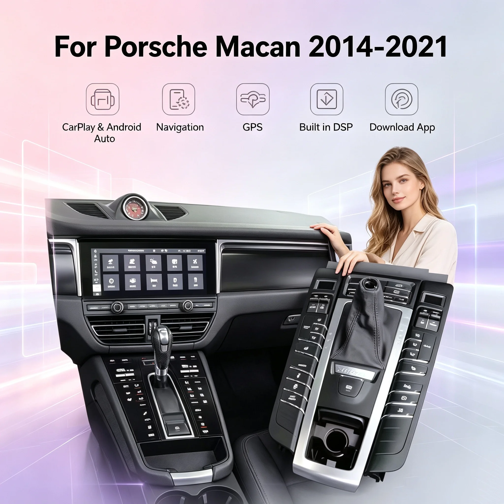 Center Console Gear Shift Panel Interior Decorative Accessories For Porsche Macan 2014-2021 (95B.1 /95B.2)