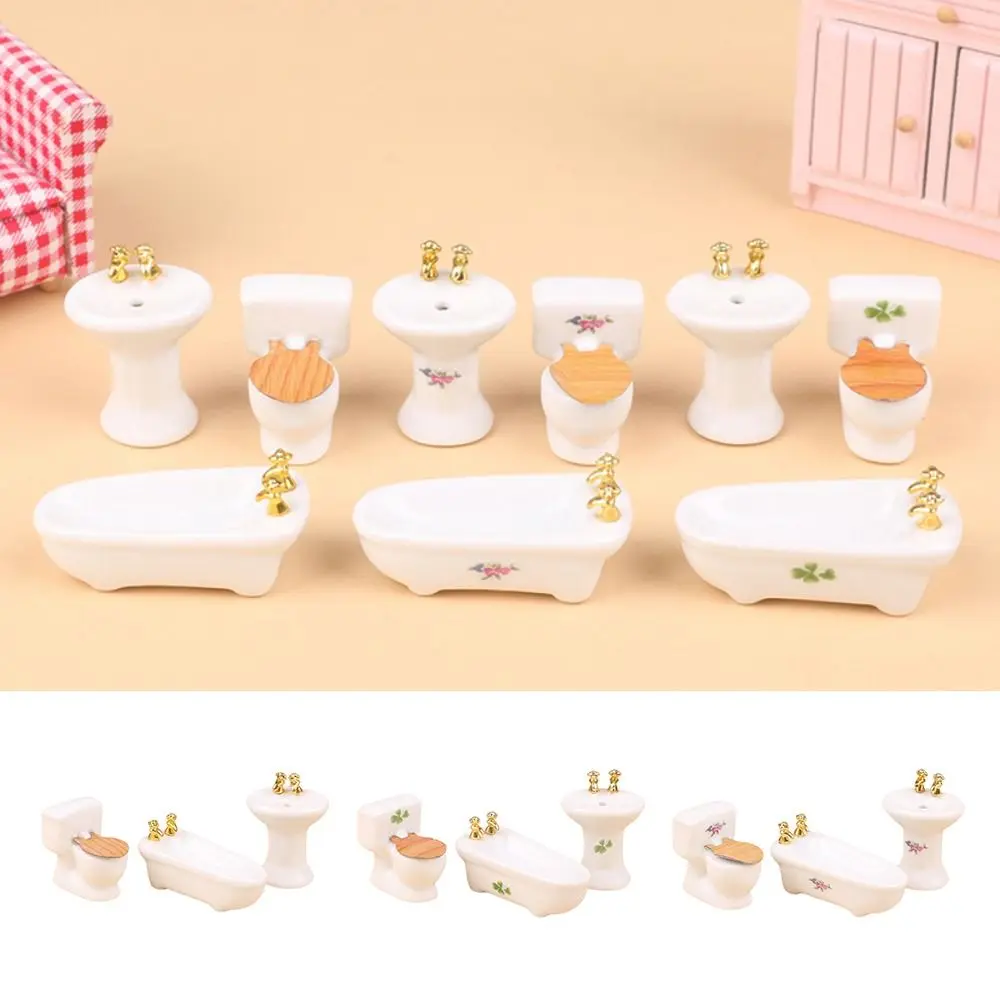 1:24 Scale Dollhouse Bathroom Model Ceramics Toys Furniture Miniature Bathroom Toys Scenery Layout Gift Doll House Accessories