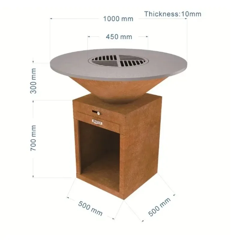 100CM Diameter Weathering Steel Fire Pit Grill, Suitable for Backyard Weathering Steel Barbecues Fire Pits and Heavy- Grills