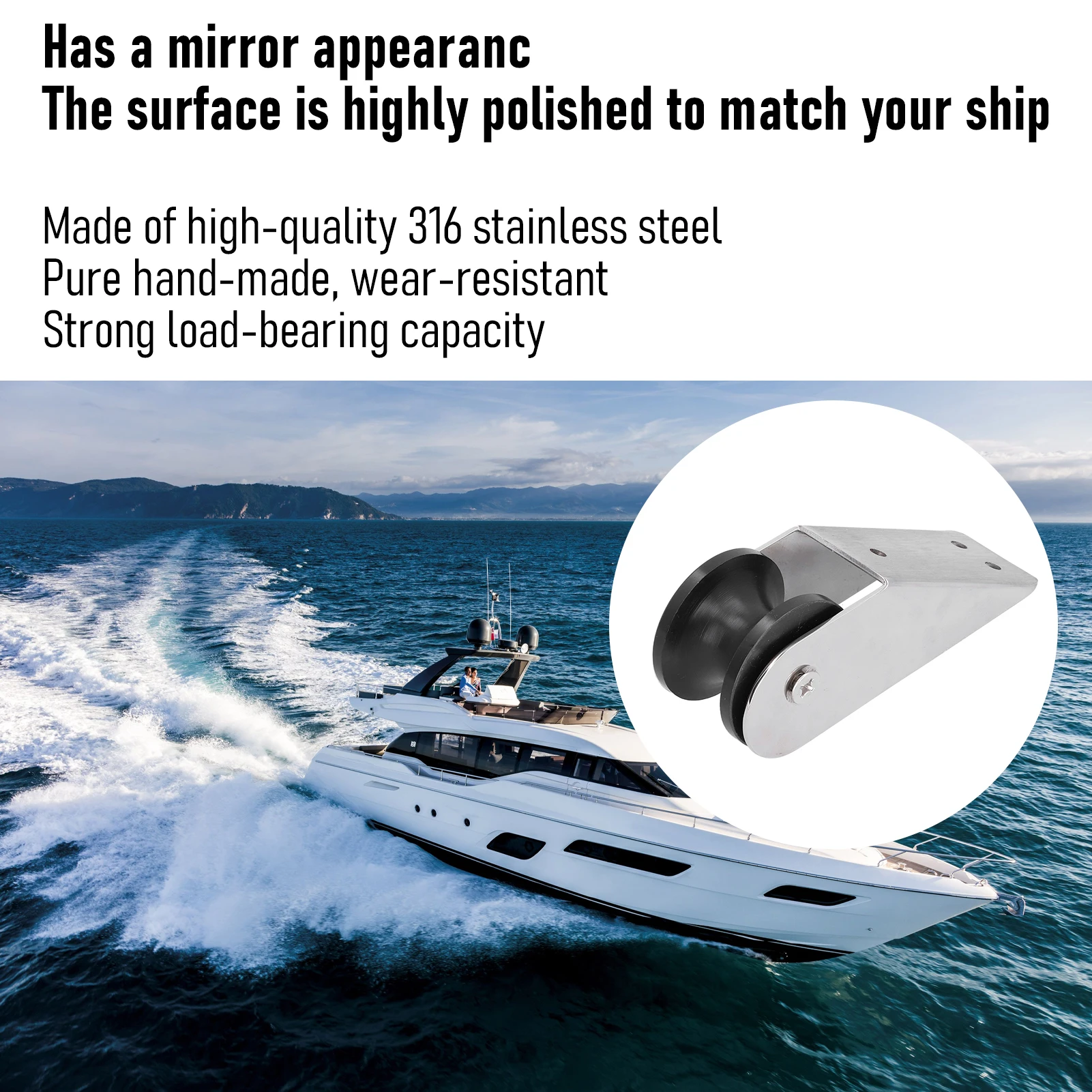 Bow Anchor Roller 316 Stainless Steel Waterproof WearResistant for Yacht Fishing Boat Nylon resistente a riscos, Suporte fixo