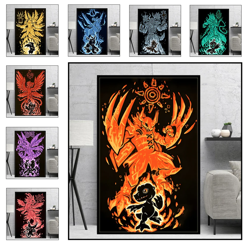 Digimon Poster Anime Cartoon Character Wall Hanging Art Canvas Painting Home Decor Prints Suitable For Room Sall Decor Pictures