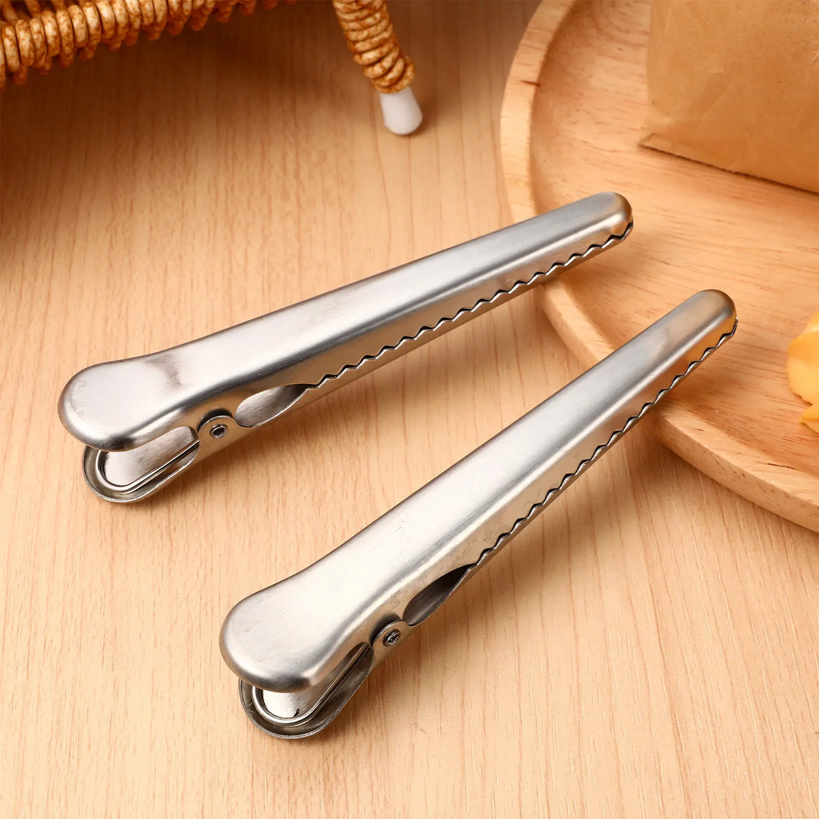 6 Piezas de Clips Selladores de Alimentos de Acero Inoxidable Ecológicos, Pinzas Herméticas para Bolsas de Snacks, Contenedores de Polvo, Papas Fritas, Sal y Avena
