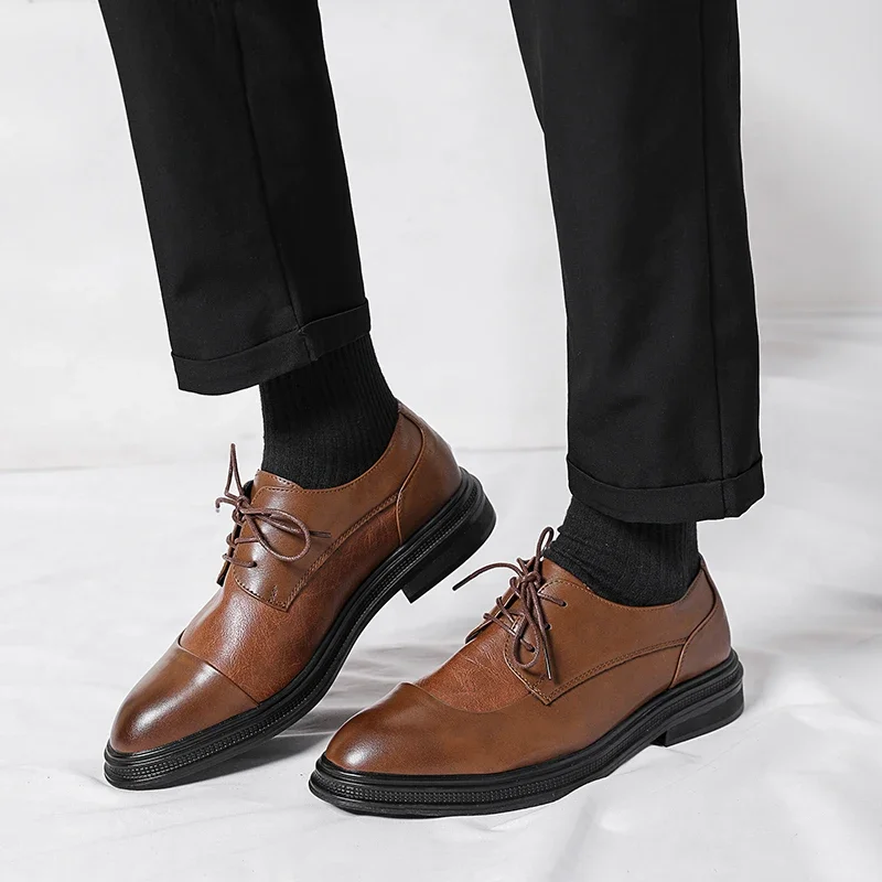 Leisure Business Men's Leather Shoes Luxury Men's Brand Wedding Fashion Party Office Outdoor Strolling Brown Shoes 38-44