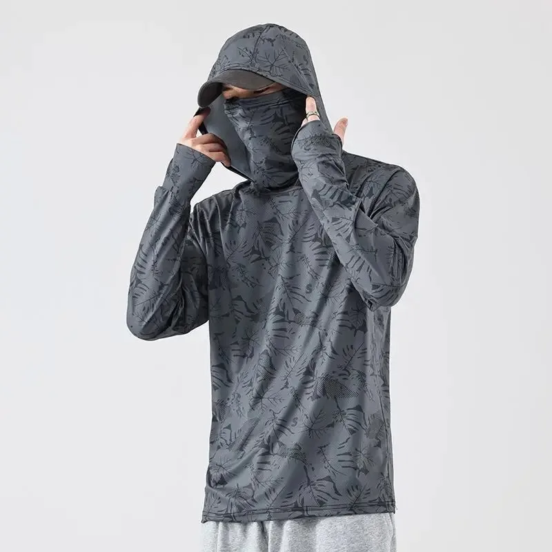 Men's Long Sleeve UV-Proof T-Shirt Lightweight Outdoor Sun Protection Hoodie Tee for Fishing Hiking Summer