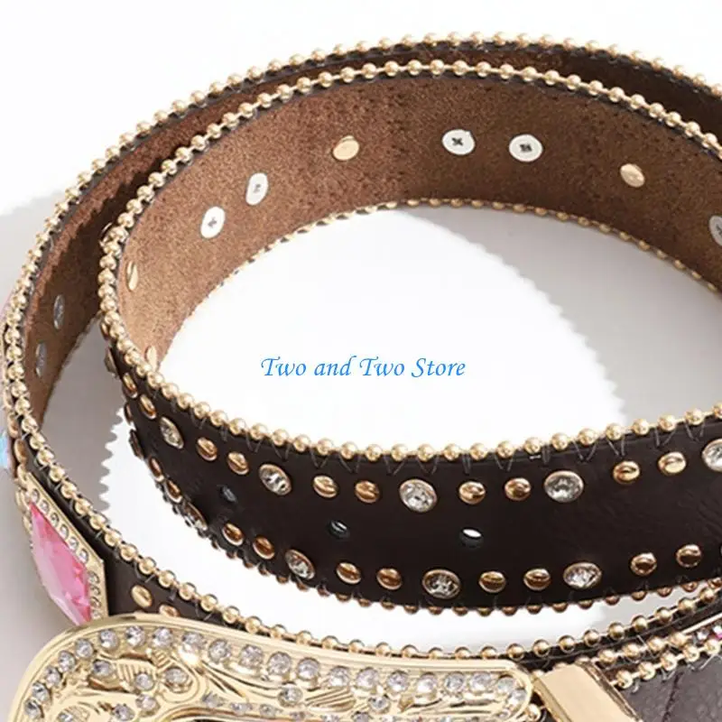 

HX6F Rock Adult Waist Belt Luxurious Waist Belt Fashion Belts with Relief Pattern Buckle Belt for Nightclub