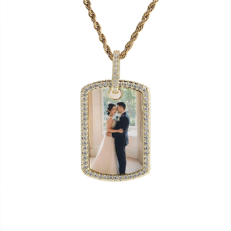 Hip Hop 5A+ CZ Stone Pave Bling Ice Out Square Photo Frame Memory Medallions Pendants Necklaces for Men Rapper Jewelry
