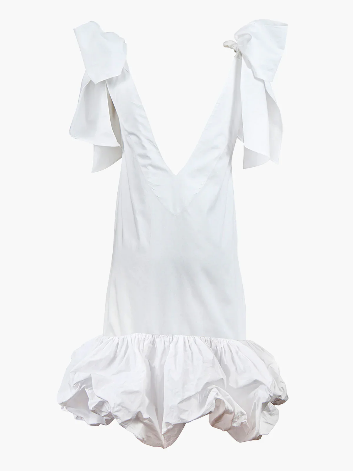 Simple White Taffeta Short Bubble Women Dresses With Bow Straps Double V-neck Mini Party Dress