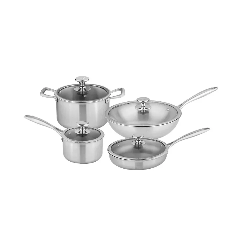 Health Cooking Pure Titanium Non-Stick Flat Pan Cookware Set Full Kitchenware Including Soup Pot Frying Skillet Milk Pot and Wok