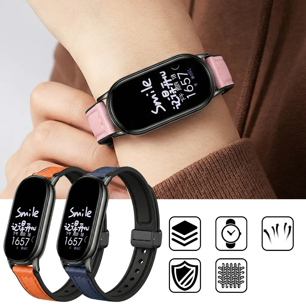 Lederarmband für Xiaomi MI Band 10 9 8 NFC Miband Smartwatch Magnetisches Armband Ersatzband Mi Band 10 Uhrenarmbänder