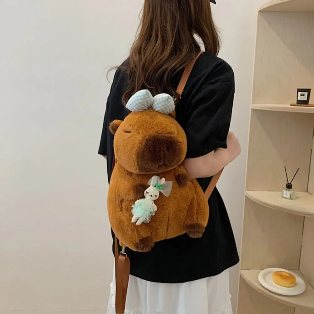 Sac à dos en peluche poupée animaux Lolita Capybara, sac à bandoulière en peluche avec nœud papillon, sac d'école de grande capacité