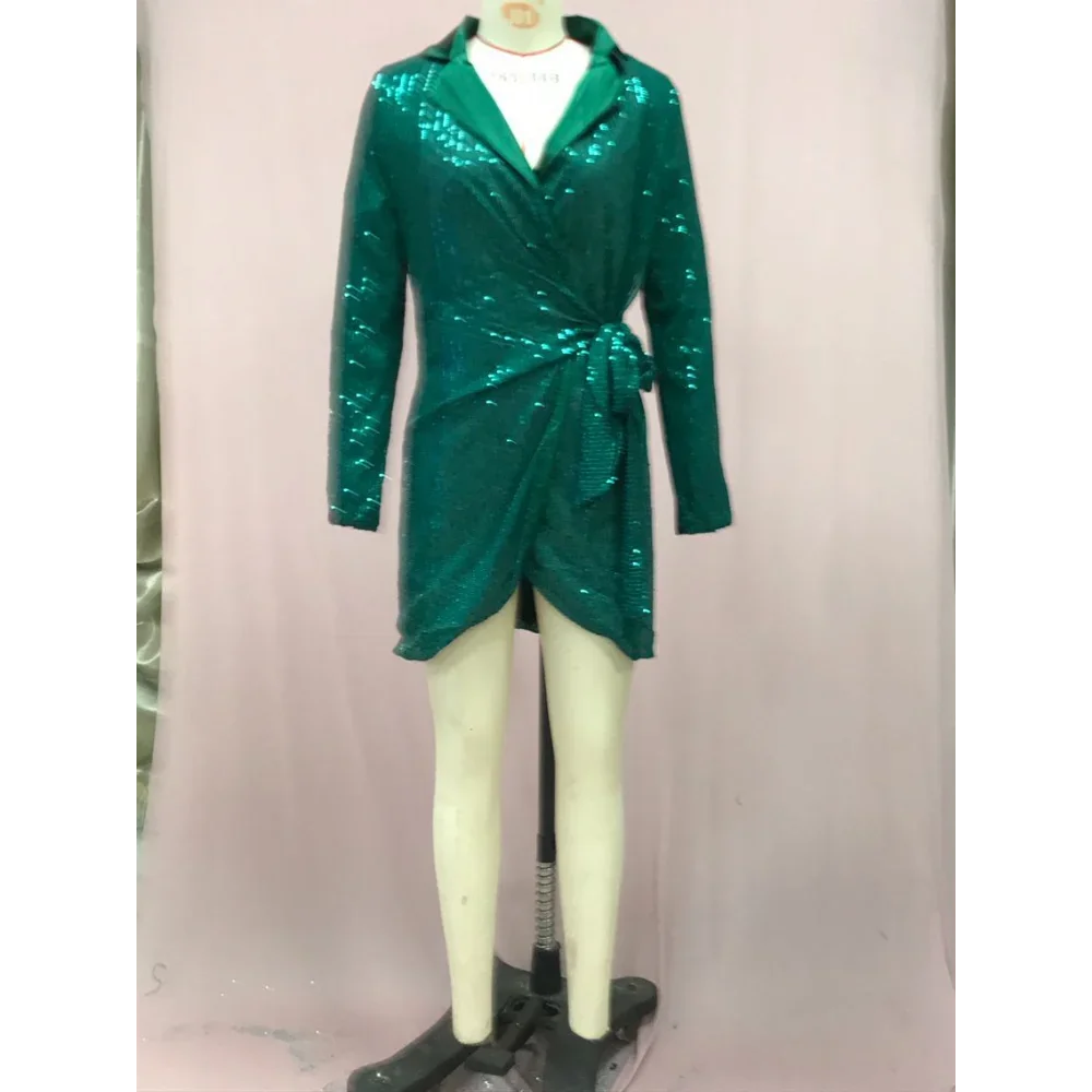 Lovertjes pak kraag veterjurk dames lange mouwen modieuze en sexy jurken voor dames