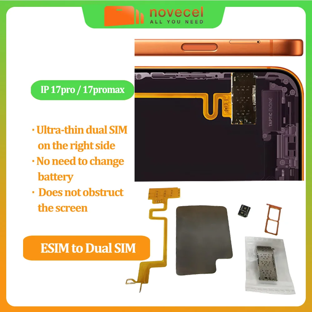 Ultra-thin for iPhone 17 Pro Max US Version Esim to Sim Dual Card Flex Cable Built-in MEP Solution No Need to Change Battery