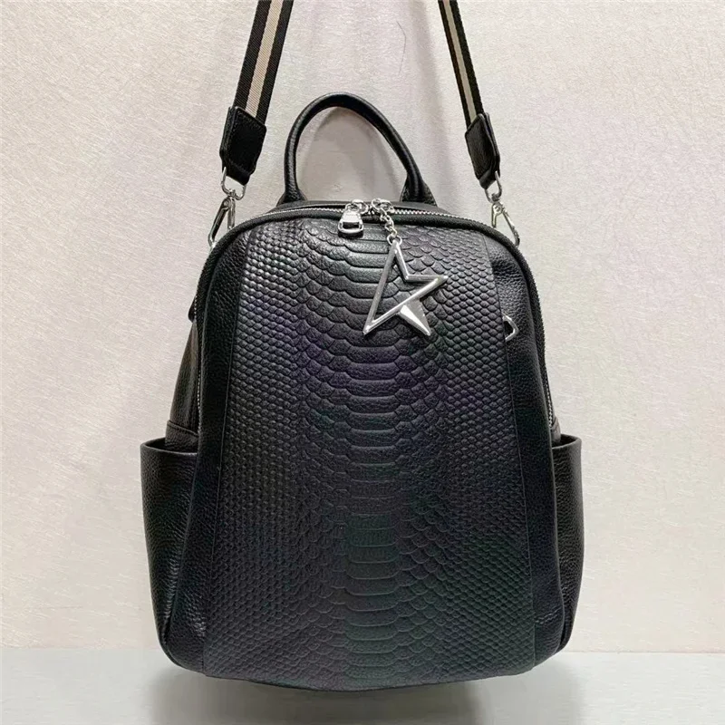 2024 New Fashion Alligator Genuine Leather Women Backpacks Luxury Brand Female Real Natural Leather Girl Student Casual Backpack