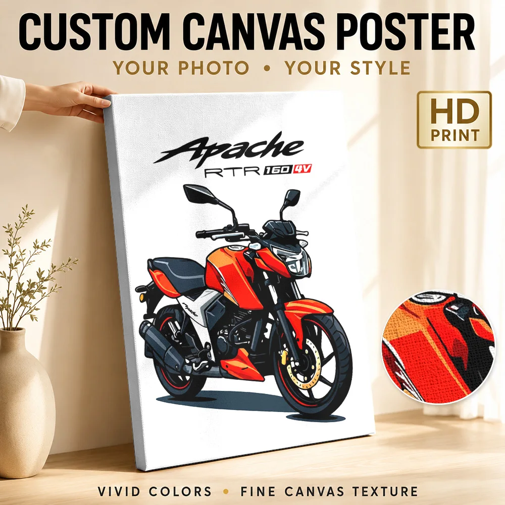 Indian Apache RTR160 4V Motorcycle Canvas Print Customized Photo Bold Contours And Flat Colors Wall Art For Garage Biker Gift