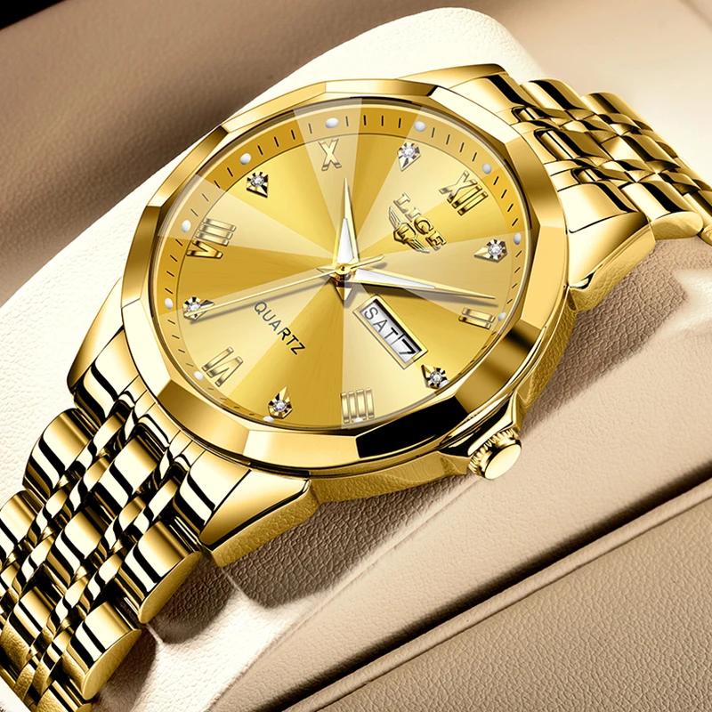 LIGE Fashion Women Watch Top Brand Luxury Creative Gold Steel Quartz Watches For Women Waterproof Sport Women's Bracelet Watch