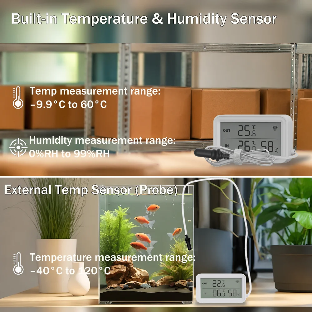 WiFi Tuya Temperature Humidity Sensor With External Probe Remote Control Via SmartLife Work With Alexa Google Assistant