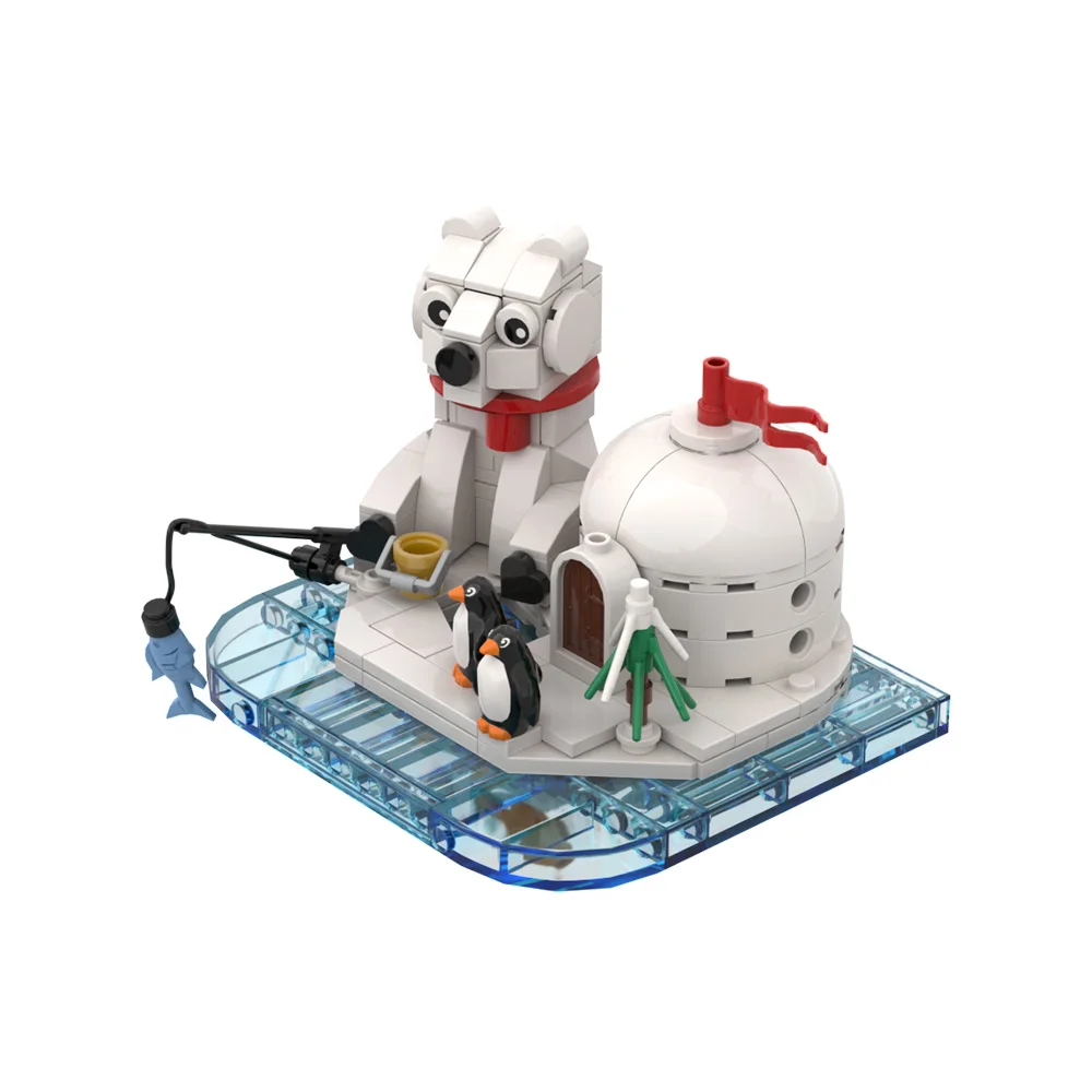 

MOC Christmas Winter Penguin Polar Bear Cabin Building Blocks Creative Snow Scene Architecture Model Bricks Toy Gift Ornament