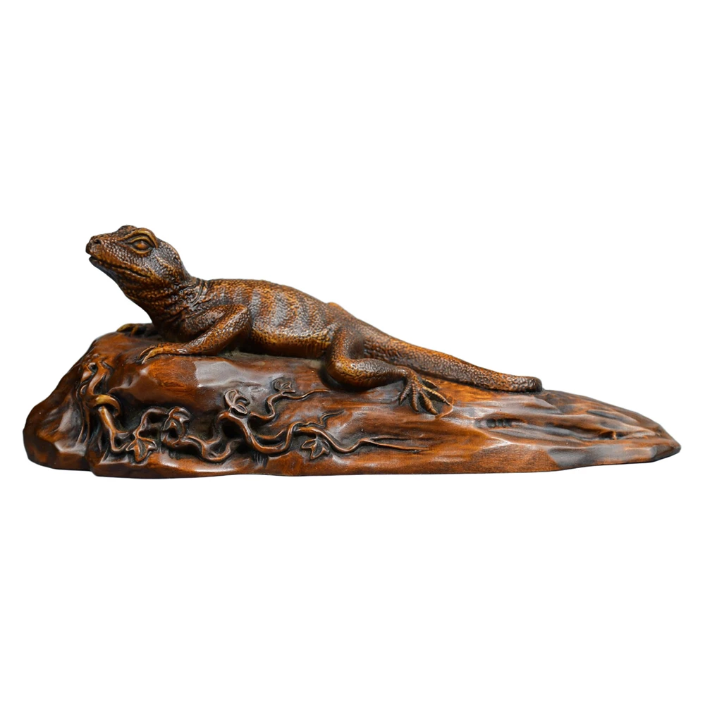 Figurine de lézard sculptée en bois Ultra détaillé, Sculpture de Reptile chinois, décoration de maison, prospérité, Fortune, abondance, prospère