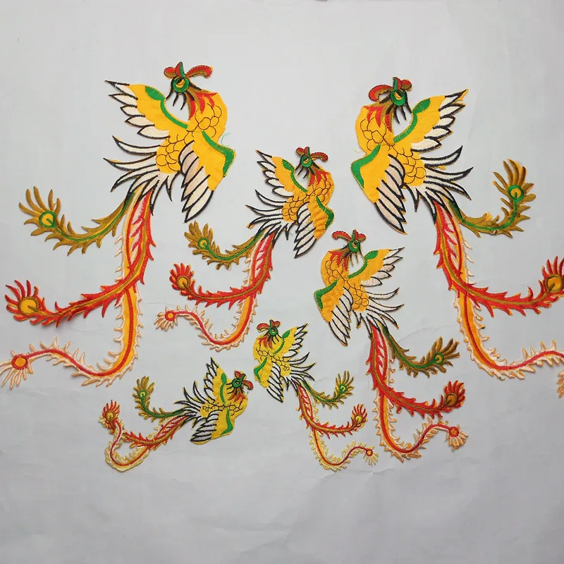 2Pair  Phoenix embroidered fabric with dance clothing accessories, embroidered patterns, ancient clothing, hot stamping decals