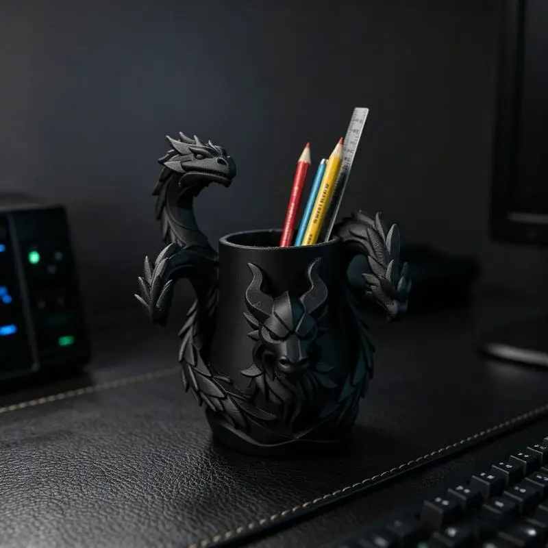 New New 1Pcs Creative 3D Printed Dragon Pen Holder 3 Headed Dragon Desktop Organizer Monster Desk Organizer Multi-Functional