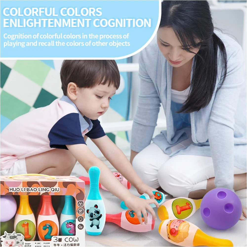 ชุดโบว์ลิ่งของเล่นเพื่อการศึกษาสำหรับเด็กเด็กวัยหัดเดินสัตว์การเรียนรู้ตัวเลขในร่มกลางแจ้งกีฬาเกมของเล่นสำหรับเด็กของขวัญเด็ก
