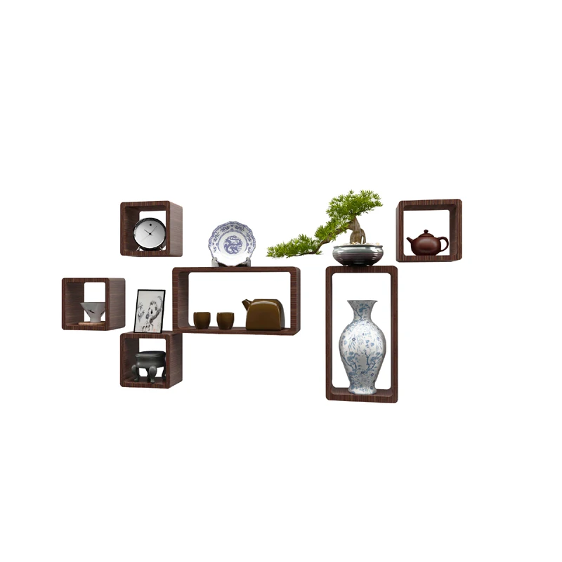 oo-Solid Wood Wall-Mounted Organizer, No-Drill Storage Grid, Modular Hanging Cabinet, Decorative Background Wall Shelf