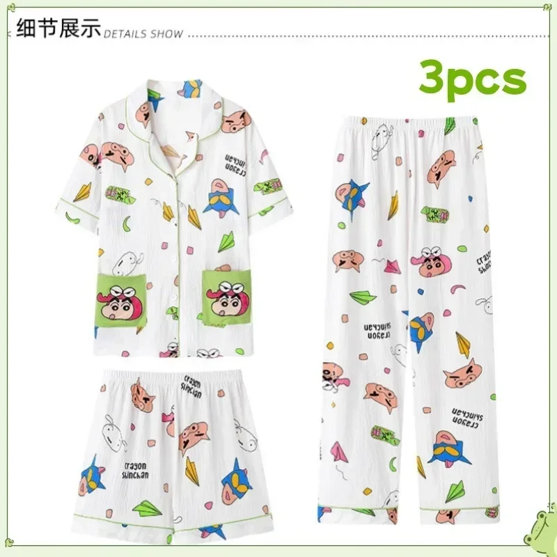 Trendy Stylish Crayon Boy Shin C-Chan Three-piece Pajama Set Home Clothing Comfortable Soft Girls Cute Cartoon Gifts Students