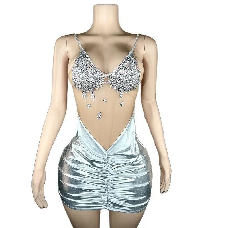 セクシーな魅力ラインストーンホルターカットアウトドレス誕生日祝うコスチュームフェスティバル衣装女性イブニングドレスクラブウェア XS55813633